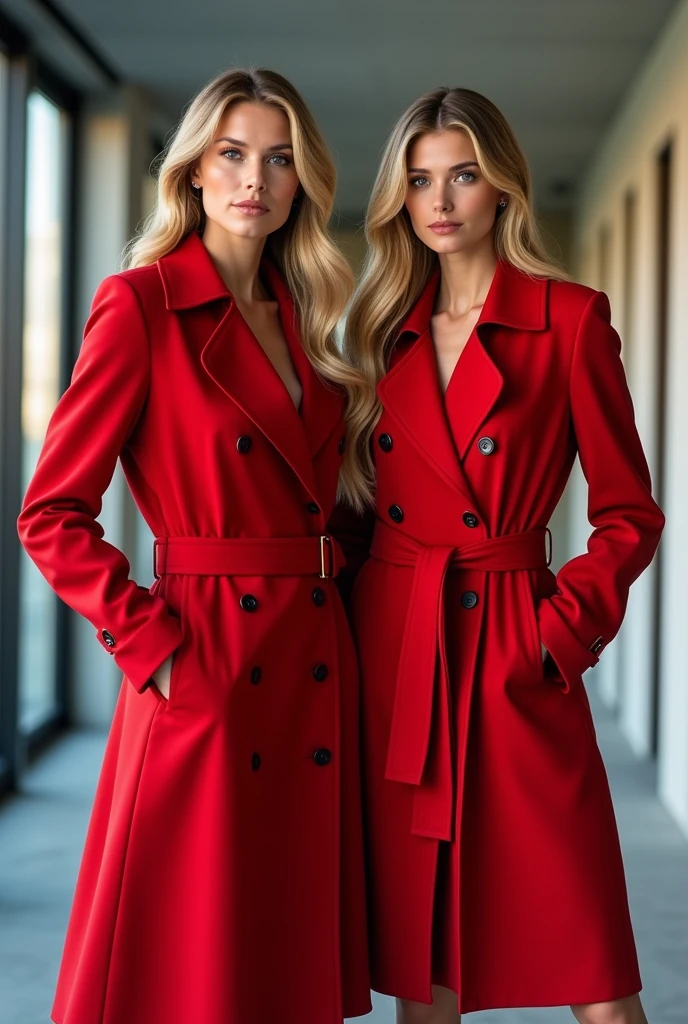 Heidi Klum and her Old doughter in red Trenchcoat as two secretarys