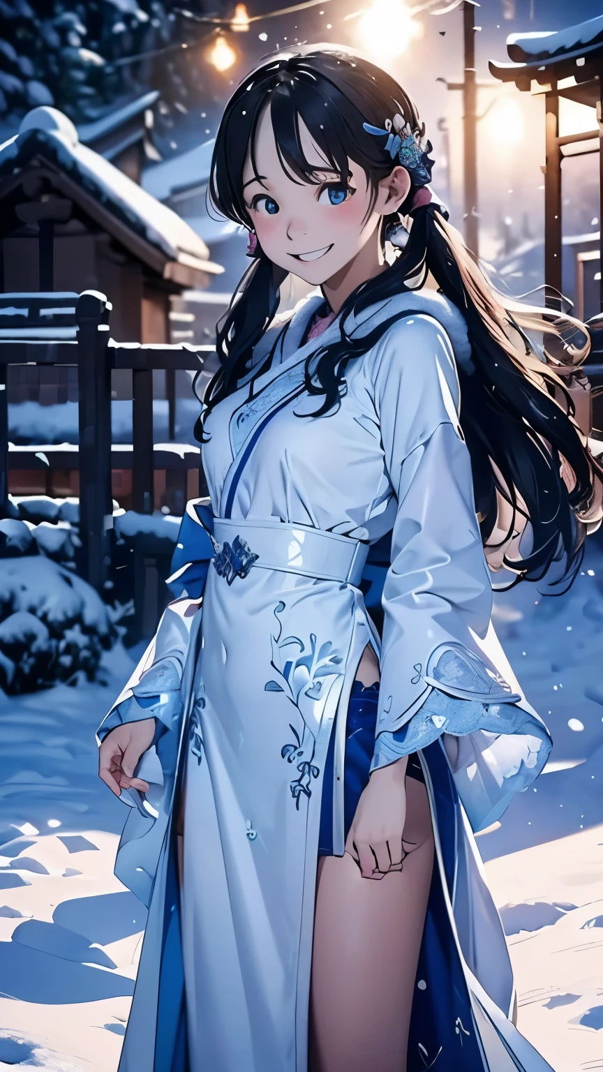 (masterpiece、Highest quality、Highest quality、Official Art、Beautiful and beautiful:1.2)、(One personの女性:1.3)、Twin tails、Moderate bust、Blue Hair、Snow Scene、Snow powder、Smiling face close-up、Glossy Lips、Shining Eyes、Snow Lady、Snow costume、Cosplay、(Real、High resolution)、(One personの女性)、Snow Lady、Close-up eyes、Japanese women、(Highest quality)、(Tabletop)、(One personの女の子)、One person、Beautiful girls、Perfect Face、dream-like、Very detailed airbrush art((Surreal))、Volumetric Lighting、(Highest quality)、Super detailed、(Structure of movement:1.4)、Very complex and colorful details、(Bright lighting)、moving composition、Ray Tracing、The mirror reflects light、Shallow depth of field、Super detailed、Exposure Blending、Hum、Her eyes shine deeply pink、Snow falling in the background、