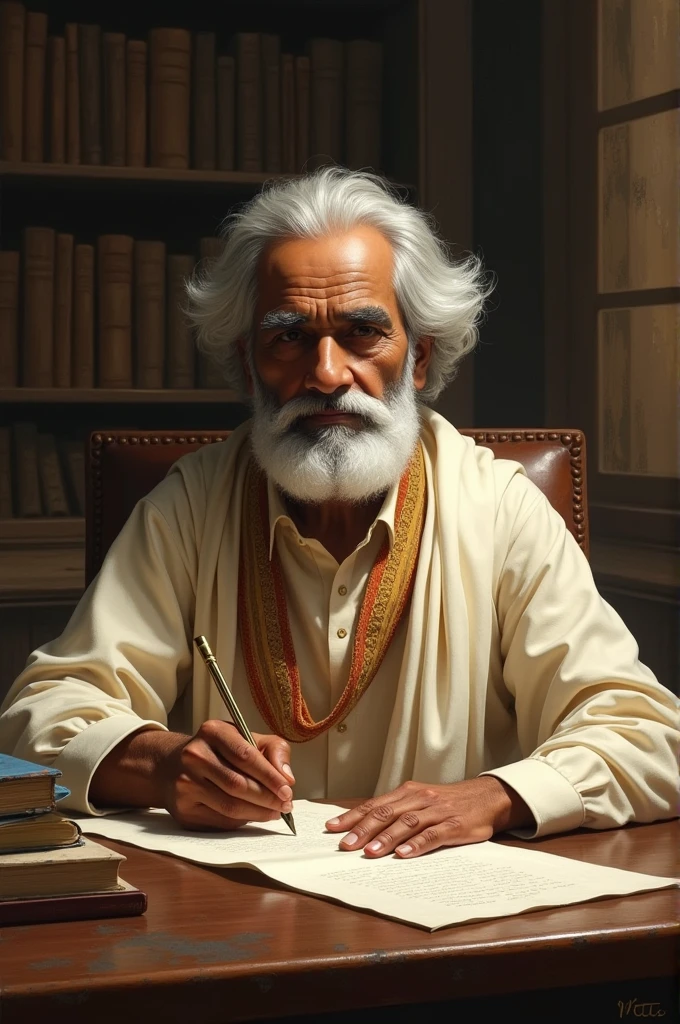 Create an image of ravindra nath tagor with writing national anthem
