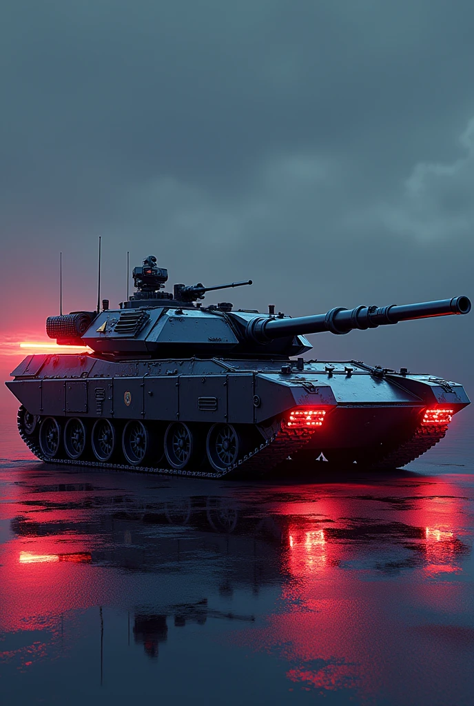 realistic digital painting, concept art, (best quality,4k,8k,highres,masterpiece:1.2),ultra-detailed,(realistic,photorealistic,photo-realistic:1.37),HDR,UHD,studio lighting,ultra-fine painting,sharp focus,physically-based rendering, modern armored tank, tuned, aluminum wheels for tracks, neon illumination, afterburners, lowered suspension, rear spoiler, large voice columns, illuminated cannon 