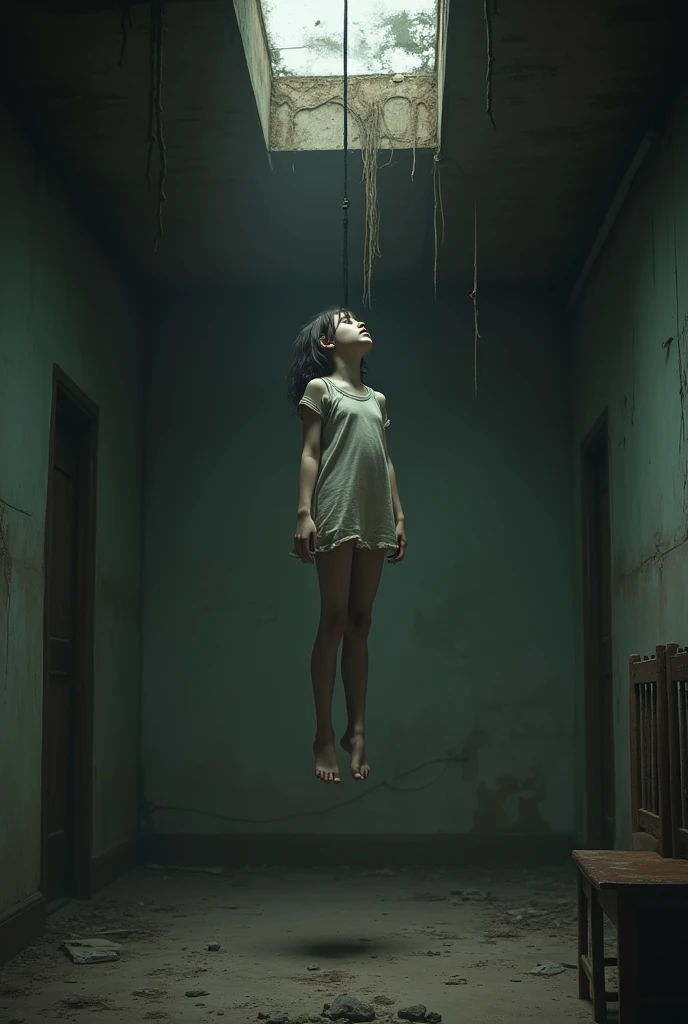 An image of a girl hung from the ceiling