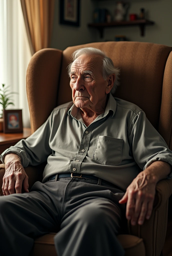 Image of an elderly man sitting in a chair with numb legs.