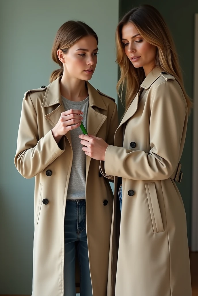 Heidi Klum and her 16 Old doughter in beige Trenchcoat work as cleaner