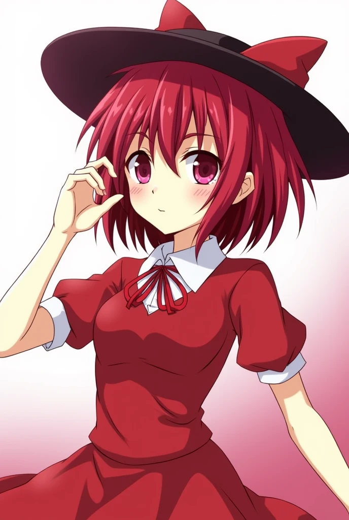 Anime girl masterpiece, best quality,1girl, remilia_scarlet, hat, short_hair, short_sleeves, big breasts