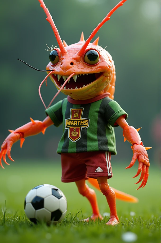 Prawn playing football wearing mohunbagan jersy