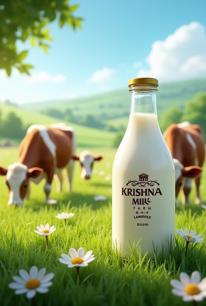 Pamphlets for krishna milk farm cow's gazing in field a milk bottle with metal cap 