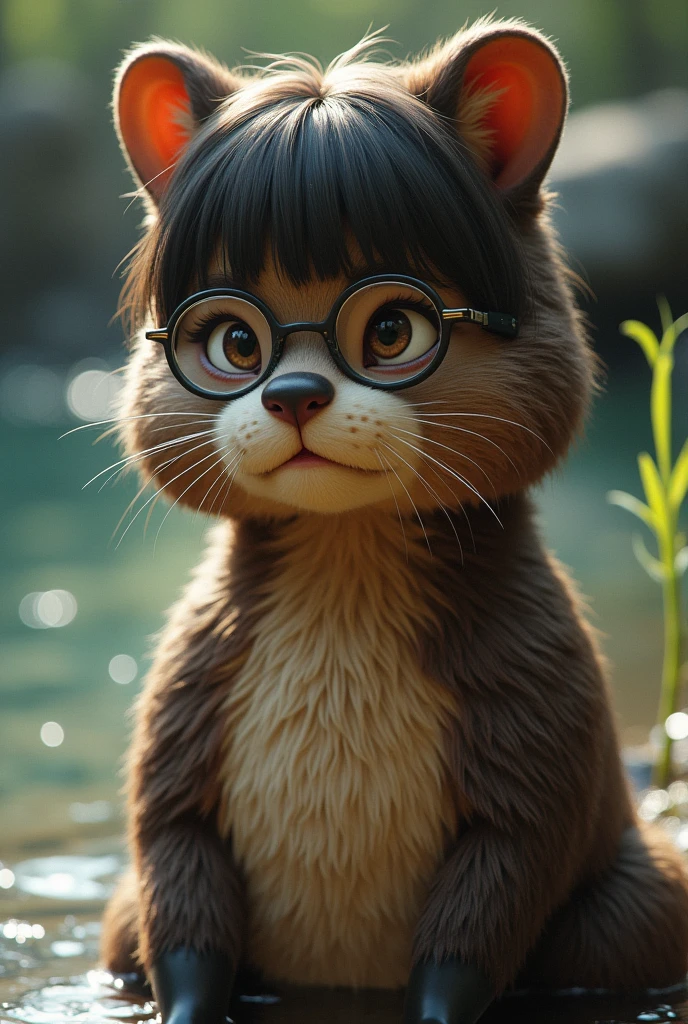 Female castor with glasses and short hair with bangs