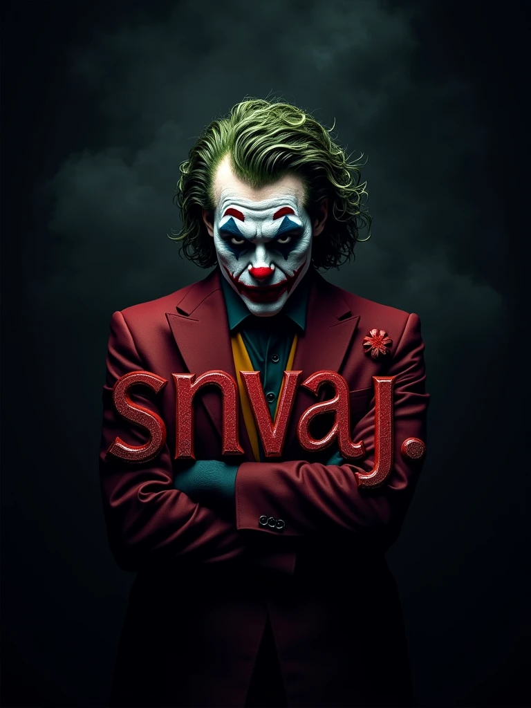 logo "snvaj" stylish letter logo front, background joker , realistic and attitude with logo joker