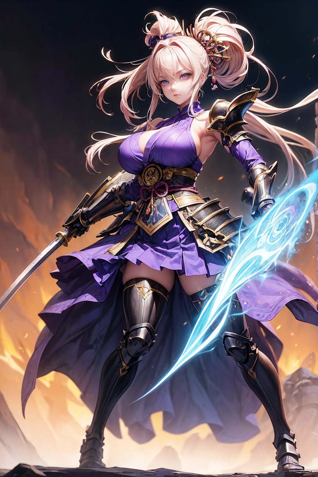 (((Highest quality)))(((Best Image)))(((anatomy)))外見は20代のwoman,Random hair color ,Random hairstyle,Wearing Japanese Armor Samurai,Extreme costumes(((Appearance)))The shape is humanoid,Random Face(Beautiful Face),,Huge breasts,Tight waist,Wearing randomly colored armor(((Features)))Eye color is random,Personality is random,Attractive figure(((arms)))He is carrying a weapon that resembles a purple glowing object..Possess modern weapons.(((woman)))The skeleton is human-like,Huge breasts,Tight waist,fogのようなガス状のもので纏っている(((background)))Barren Land,dead tree,fog,Chaotic world(((Standing posture)))ランダムなStanding postureをしている,mysterious,lovely,Highest quality((Full Body Shot))