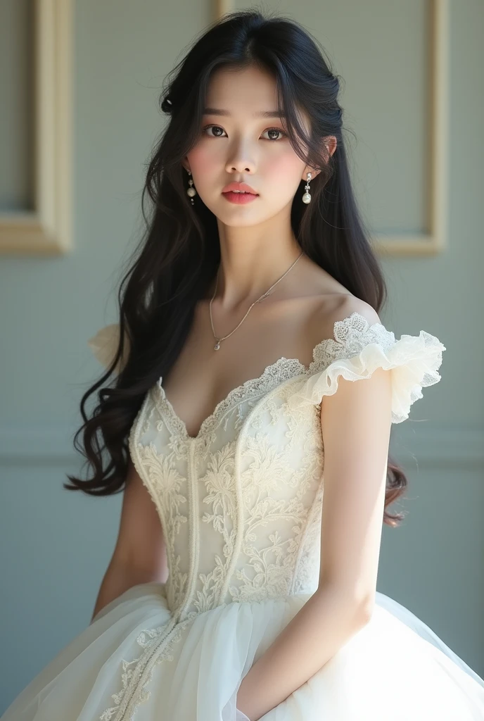 Blackpink jennie princess with Wahite old dress real photo