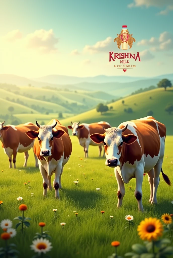 Pamphlets for krishna milk farm cow's gazing in field a milk bottle with metal cap 