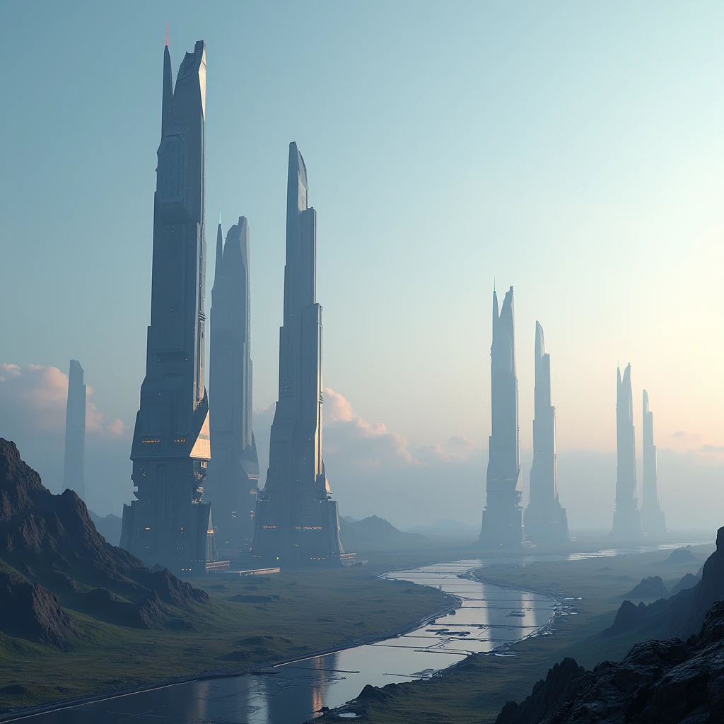 Horizon with futuristic skyscrapers.