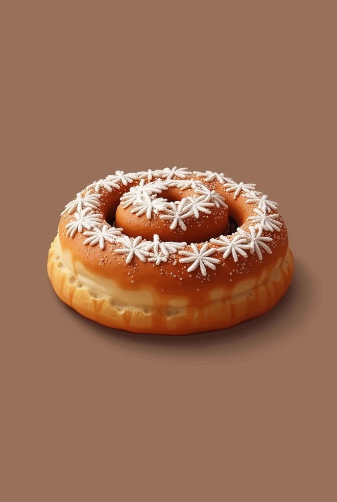 Make me a picture of a cinnamon roll, with color palette:Rose taupe, medium brown, burnt mahogany. Let the style not be realistic, but rather half-way. (semi-realistic)