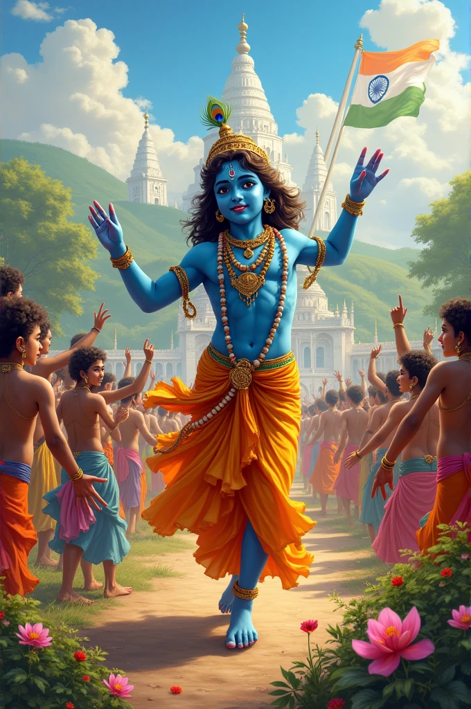 Lord Krishna celebrating independence on 15th August