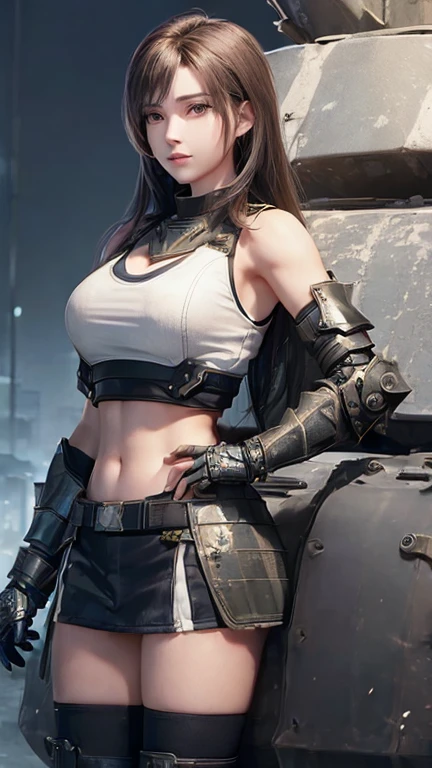 ((Armored tank, tank:1.3)), beautiful woman in military uniform next to tank,(Woman in military uniform)