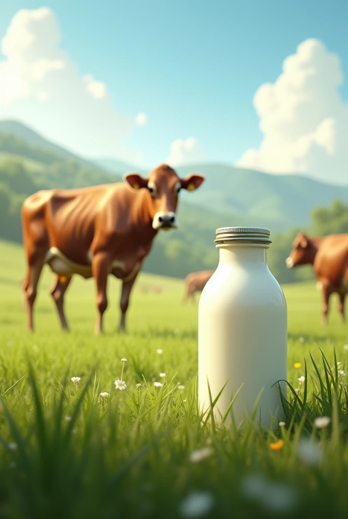 Pamphlets for krishna milk farm cow's gazing in field a milk bottle with metal cap