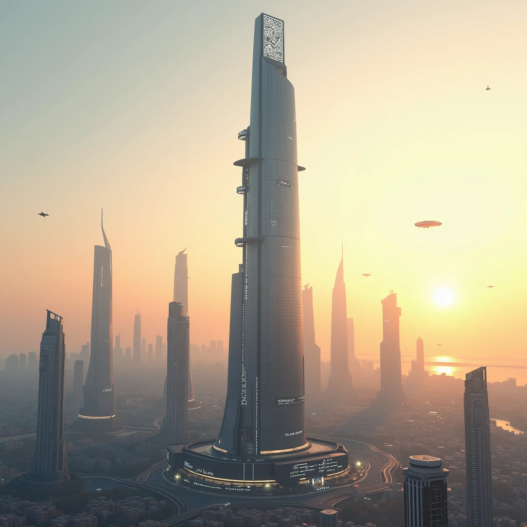 Horizon with a futuristic skyscraper.