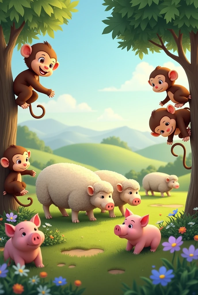 1 Sheep
2 monkey
2 pigs