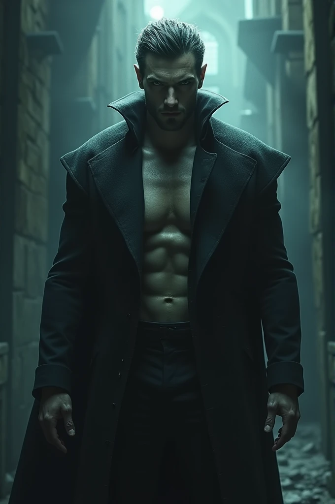 A hot tall man with sharp teeth