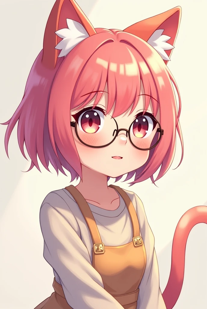 Female neko girl with glasses and short pink hair with bangs
