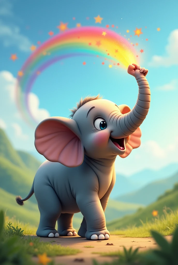 Baby Elephant Spraying Rainbow