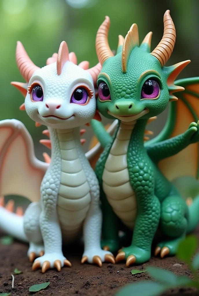 2 dragons, 1 skin white and eyes lilac, 1 drogon skin green