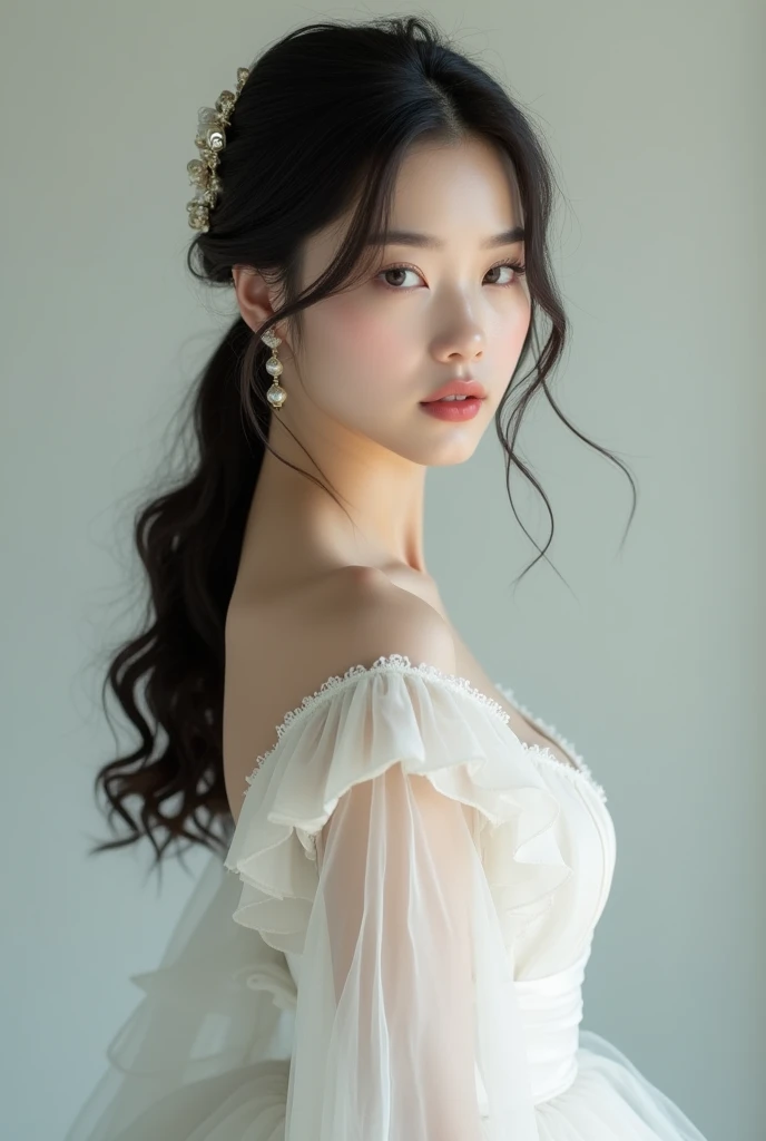 Blackpink jennie princess with Wahite simple old dress real photo