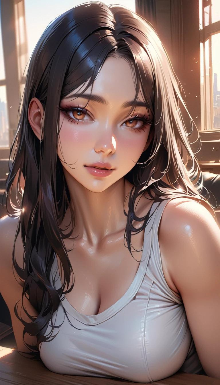 masterpiece, best quality, high details, realistic, a woman, long hair , clear makeup