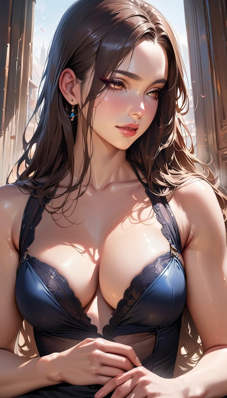 masterpiece, best quality, high details, realistic, a woman, long hair , clear makeup