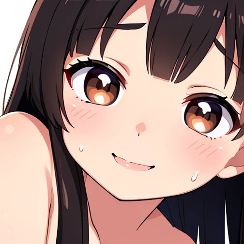 (((high quality, High resolution, ))),Japanese women,14-year-old face,Iris,Brown eyes,iris,Black Hair,bangs,Long hair down the back,Straight hair,Soft lips,Lipid muscle,(With a sexy smile),(Big Breasts),tall stature,Completely naked,(((close up face))),Leaning forward,((Bukkake)),licking one&#39;s fingers,