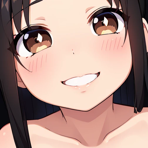 (((high quality, High resolution, ))),Japanese women,14-year-old face,Iris,Brown eyes,iris,Black Hair,bangs,Long hair down the back,Straight hair,Soft lips,Lipid muscle,(With a sexy smile),(Big Breasts),tall stature,Completely naked,(((close up face))),Leaning forward,((Bukkake)),licking one&#39;s fingers,