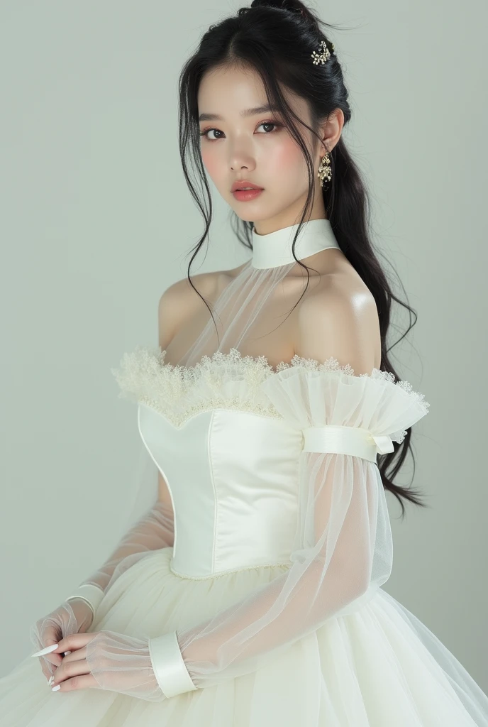 Blackpink jennie princess with Wahite simple old dress real photo