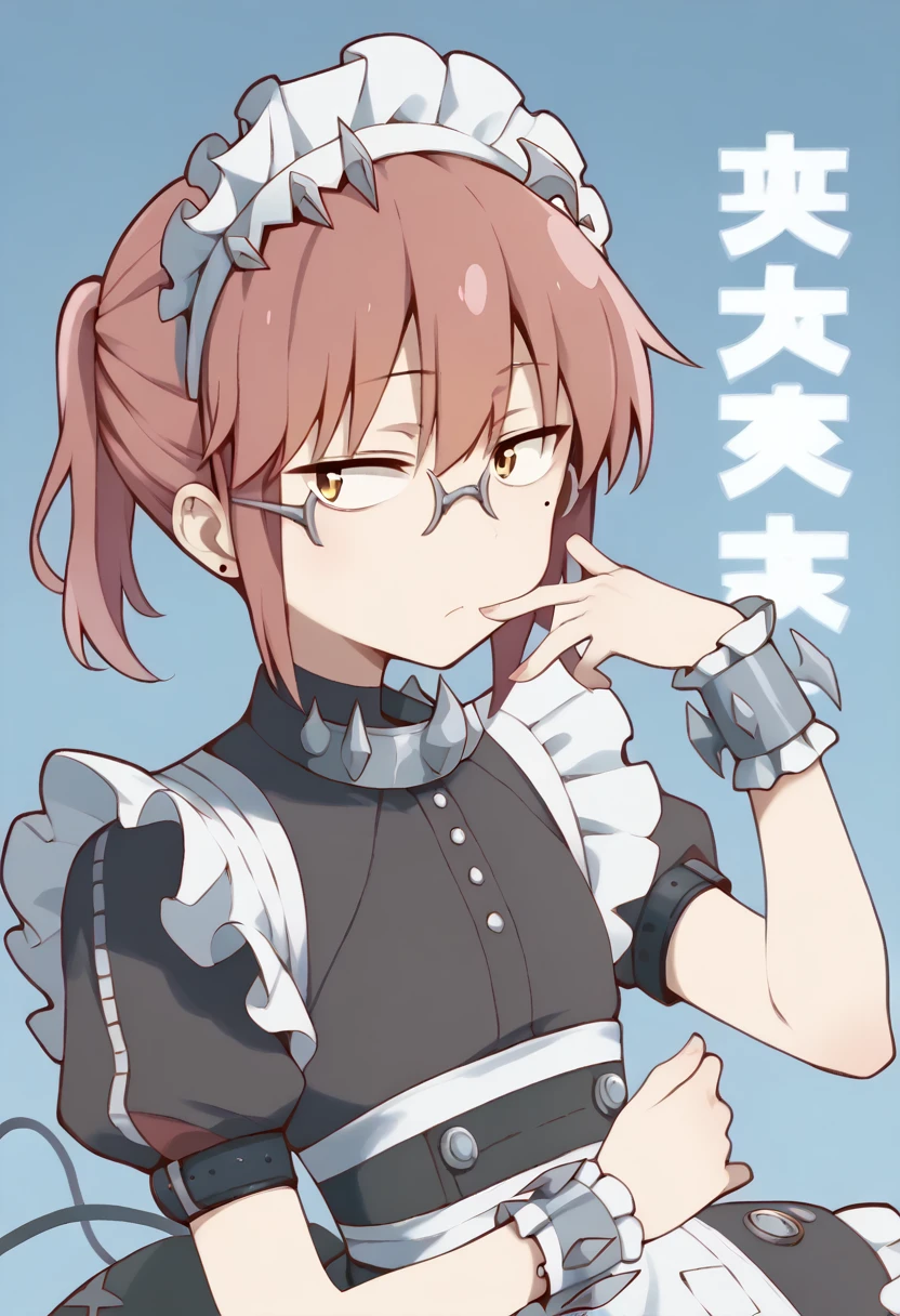 1girl,((Kobayashi, (Bust size very very small.)), (flat chest:1.2),)) ,maid_headdress,black_dress,wrist_cuffs,puffy_short_sleeves,mole_under_eye,frilled_dress,black_pantyhose, full body shot