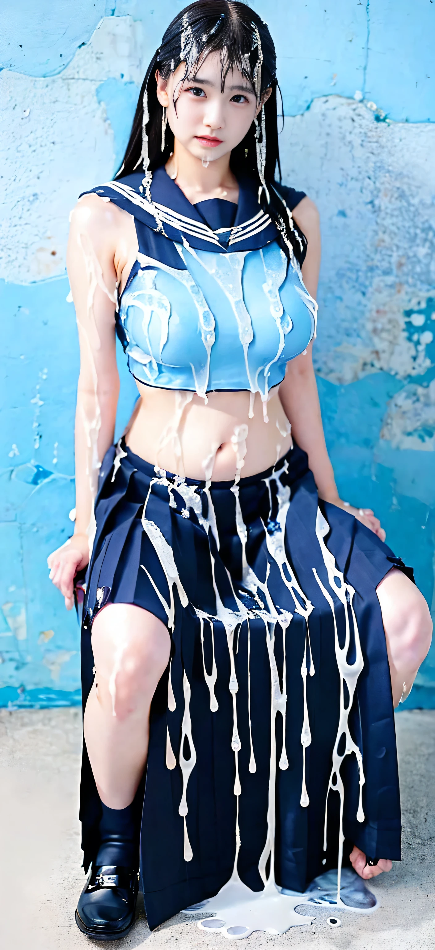 ((Highest quality:1.5))、(A surprised look at the large amount of ejacu)、(NSFW:1.35), RAW Photos、(((Ultimate beauty full body photo shoot:1.5)))、((Glowing Skin))、(((1 girl)))、Beautiful 18-year-old girl from Tokyo、((18-year-old))、((Height: 163cm))、young、Young Face、、Bright Eyes、Detailed face、Fascinating、(A body as voluptuous as an adult)、Waistline、belly button、Exposing belly button、Small shouldThin arms、Long legs、((Black Hair、Shortcuts:1.2))、skirt、(White socks:((Exposing the belly buttonセーラー服、Mini skirt:1.5))ead your legs、(((Sit on ar with your legs wide open:1.75)))、(Micro Skirt、high waist)、((Lift up your skirt to show your panties:1.5))、skirt lift、((Low Angle:(Very deta))、(Perfectly detailed face)、(Detailed hands) 、(finger details)、(Excellent anatomy)、Photorealistic image masterpiece、最High resolution、Very detailedな、Film Light、Intricate details、High resolution、Very detailed))、Detailed Background、8 time、Digital single-lens reflex camera、Soft Light、High resolution、Film Grain、Fujifilm XT3、Shallow depth of field、Natural soft light、god々、My Room、Chair、Luxury Bed、((Very large breasts bigger than a face:1.75))、 ((The liquid rtation is extremely realistic:2.99)), ((The depiction of liquid semen is extremely realistic.:1.95)), ((The depiction ofid semen being ejaculated from the penis is extremely realistic, the entire drenched in a largent of semen.:1.35)),((((Extremely accurate anatomy)))),