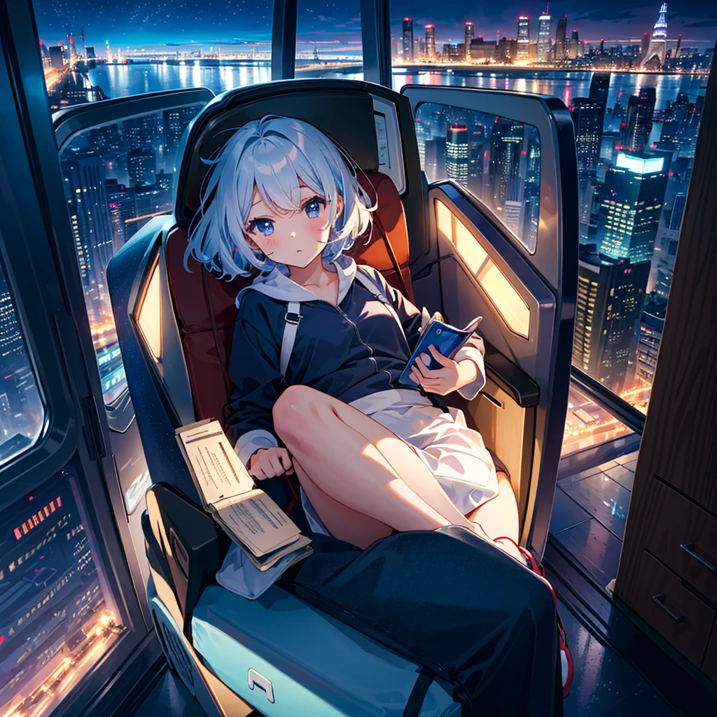 {{{Masterpiece, highest quality, high resolution background}}}, bright and beautiful atmosphere, 1 girl (7 , round face, baby facebreasts, loose clothes, night view from the airplane window, airplane chair A girl sitting on a plane, a mini pig sleeping on a plane, "deltamon_sdXL :0.73)>Deltamon"