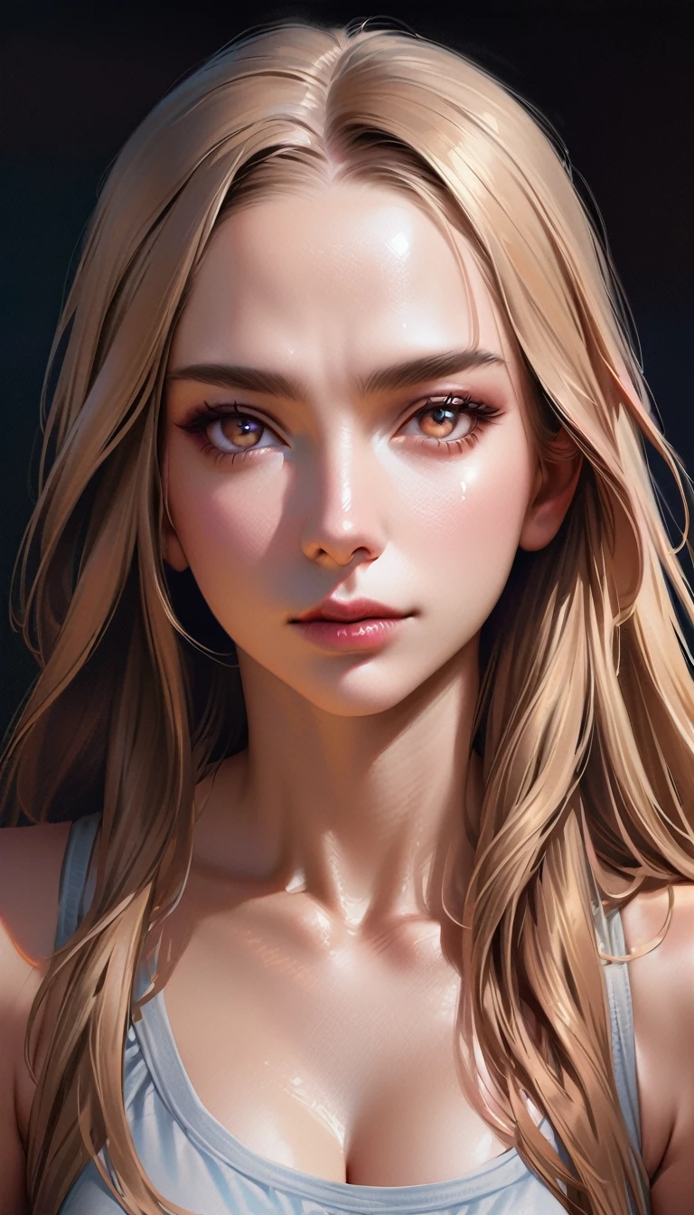 realistic, a woman, long hair , clear makeup