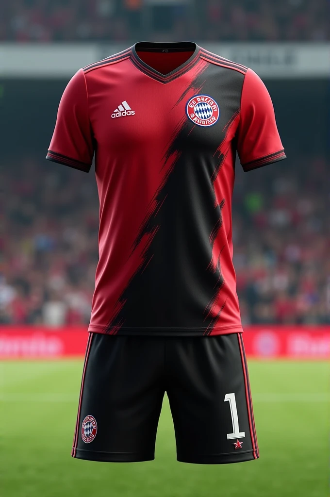 The uniform of the Bayern Munich team, which is red and black, and the middle of the uniform "卐"Have this mark and sponsor baccarat rouge dress