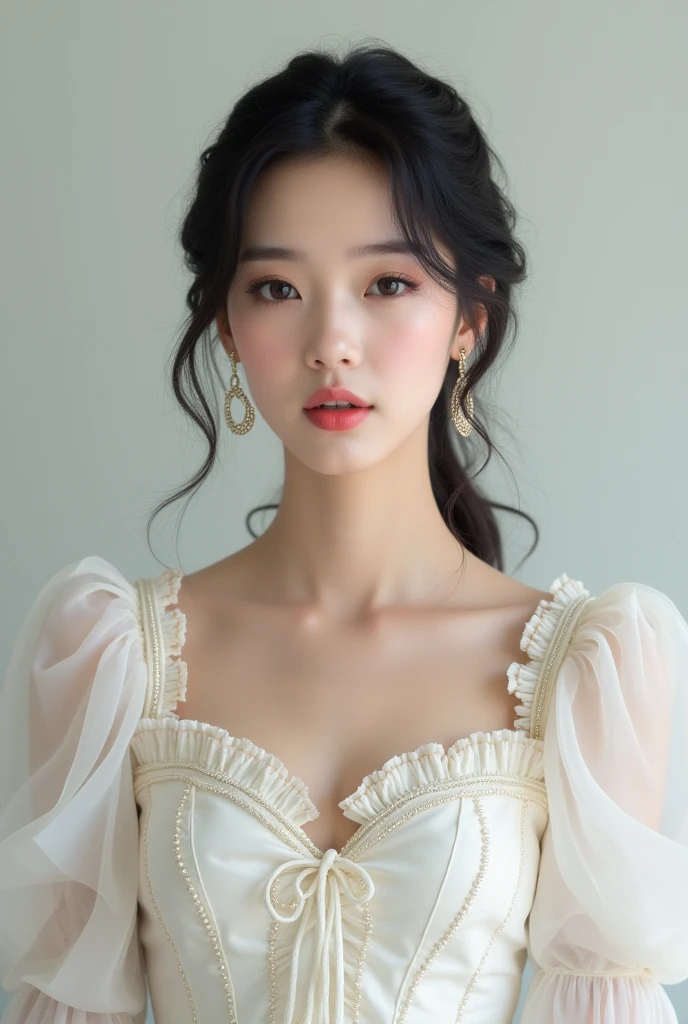 Blackpink jennie princess with Wahite simple old dress real photo