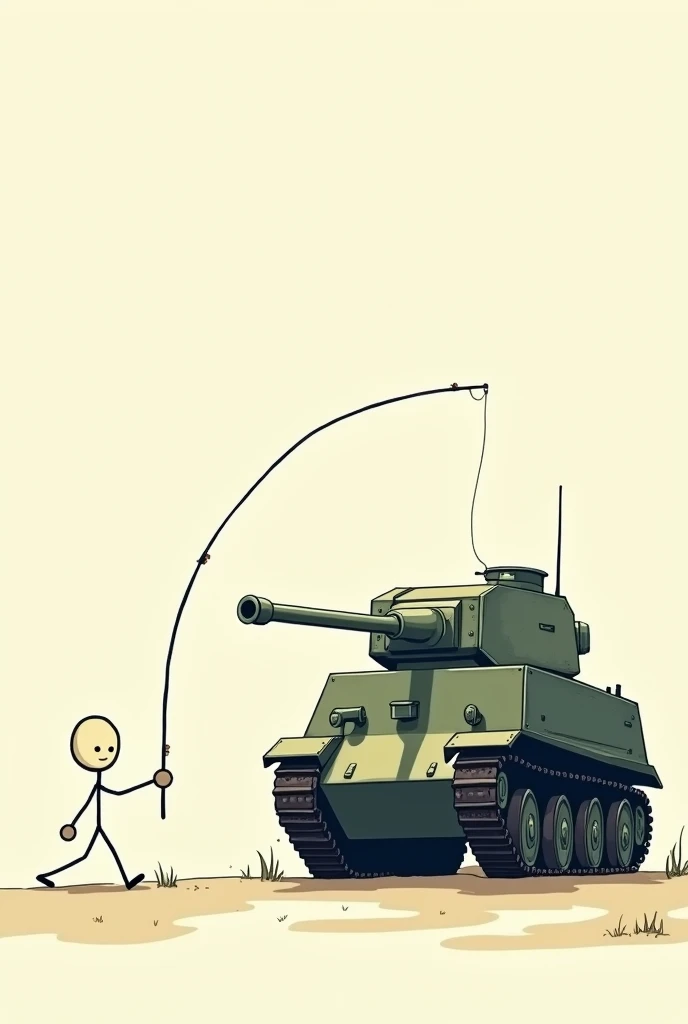 A stickman fishing a panzer