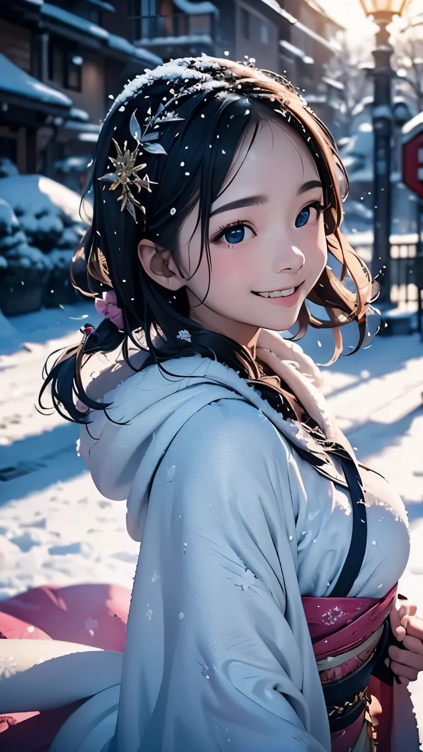 (masterpiece、Highest quality、Highest quality、Official Art、Beautiful and beautiful:1.2)、(One personのAdult women:1.3)、Bobcut、Moderate bust、Black Hair、Snow Scene、Snow powder、Smiling face close-up、Glossy Lips、Shining Eyes、The snow queen、White kimono、Cosplay、(Real、High resolution)、(One personのAdult women)、The snow queen、Close-up eyes、Adult women、(Highest quality)、(Tabletop)、(One personのAdult women)、One person、美しいAdult women、Perfect Face、dream-like、Very detailed airbrush art((Surreal))、Volumetric Lighting、(Highest quality)、Super detailed、(Structure of movement:1.4)、Very complex and colorful details、(Bright lighting)、moving composition、Ray Tracing、The mirror reflects light、Shallow depth of field、Super detailed、Exposure Blending、Her eyes shine deeply pink、Snow falling in the background、