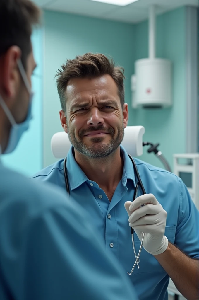 A handsome man grimacing during an influenza test