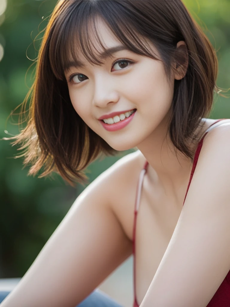 Masseter Film, highest quality, masterpiece, High resolution, Realism, Original photo, 8k wallpaper, perfection, Professional Lighting, Very detailed, Written boundary depth, ((Beautiful woman)), ((Sexy 40 year old woman in red)),, ((A kind smile)), Detailed face, Beautiful Eyes,, bangs, A photo of your face, (sexy look), Brown Hair, (Thick lips), Looking down at the viewer,short hair Simple, Casual, Gray, standard,
Show answer options