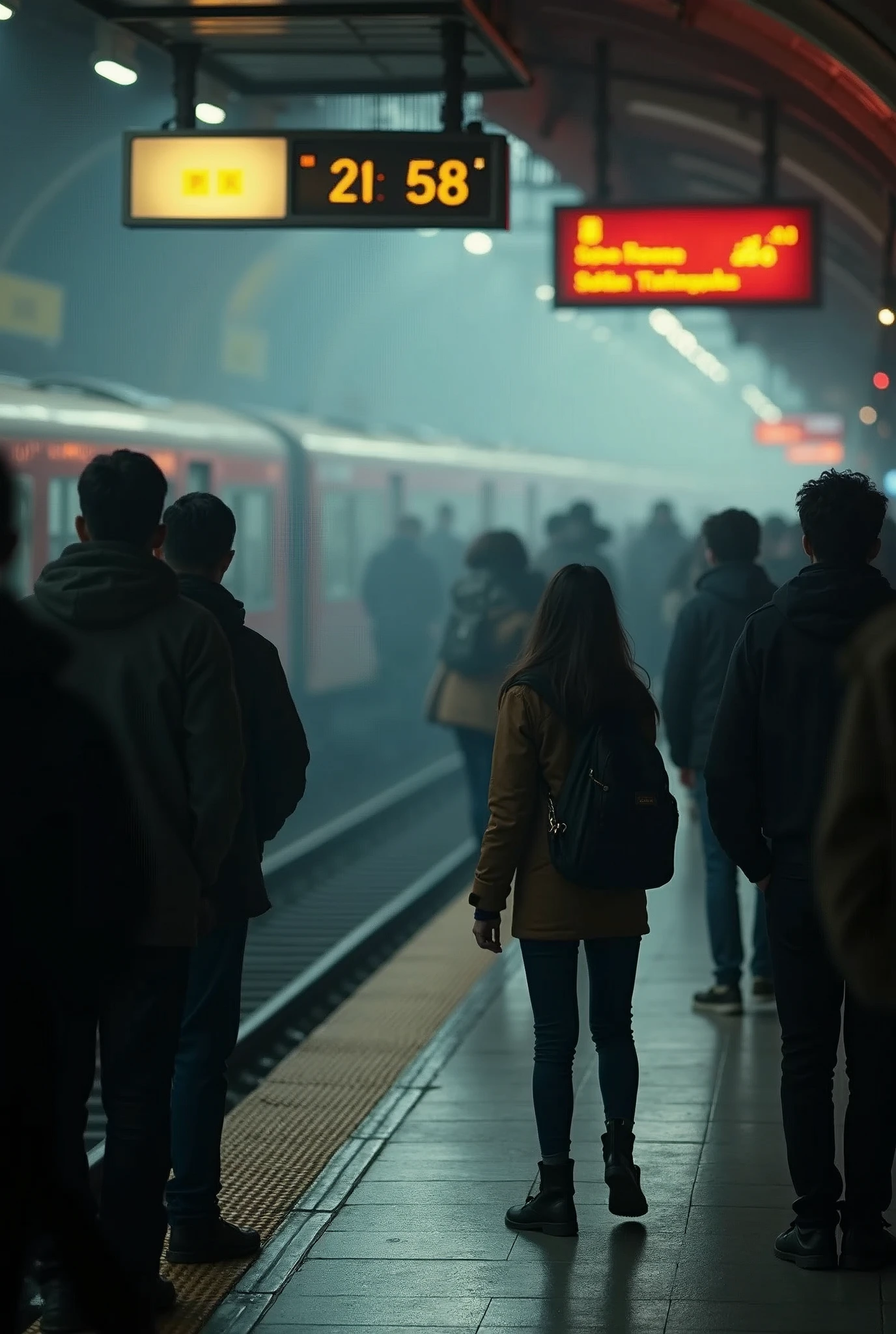 A boy's girlfriend goes missing near the metro station platform, the crowd is in chaos and he is desperately searching for the girl.