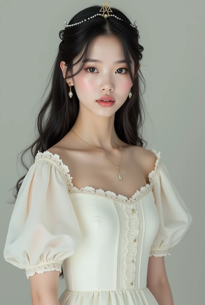 Blackpink jennie princess with Wahite simple old dress real photo