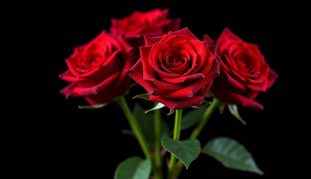 there are four roses that are in a vase on a black background, red roses, roses, celestial red flowers vibe, red neon roses, detailed flowers, a few roses, rosses, red rose, red flowers, exploding roses, decorative roses, roses and tulips, vibrant red colors, roses background, rich flower colors, red roses at the top, rose twining