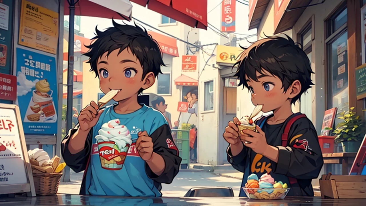 happily eating ice cream
