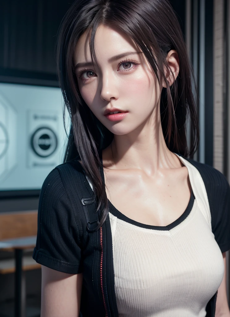 Wear cyberpunk complex streetwear, Beautiful, girl, detailed portrait, 4 k, Bright colors, Concept art, With a cinematic and dramatic atmosphere, Sharp Focus, Volumetric lighting, Cinematic lighting, Studio Quality