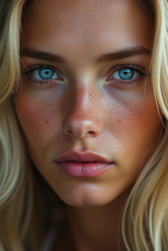 A man with one blue eye and the other green. Her hair is long and blonde. He is divinely beautiful and has no beard.