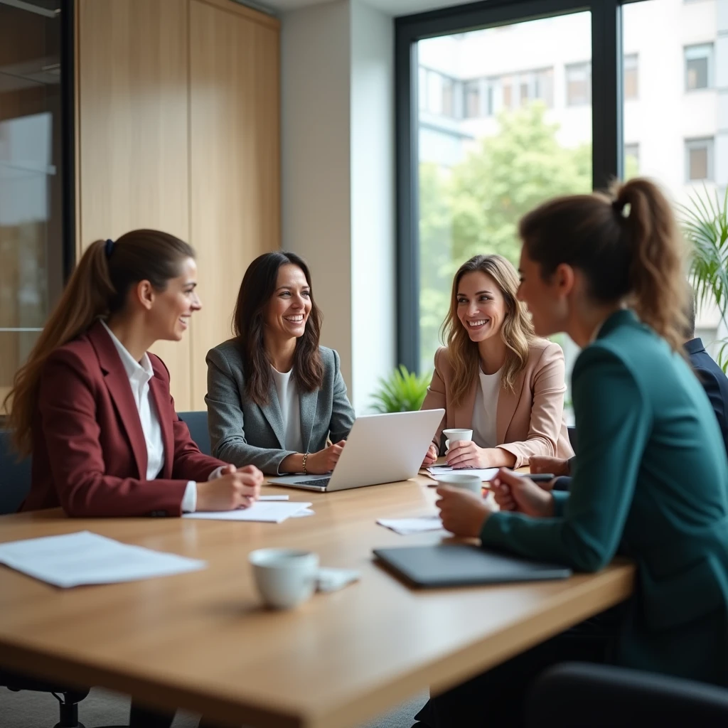 Important conversations in the company There are women talking and men talking. The atmosphere is friendly. It's a horizontal image. 3d