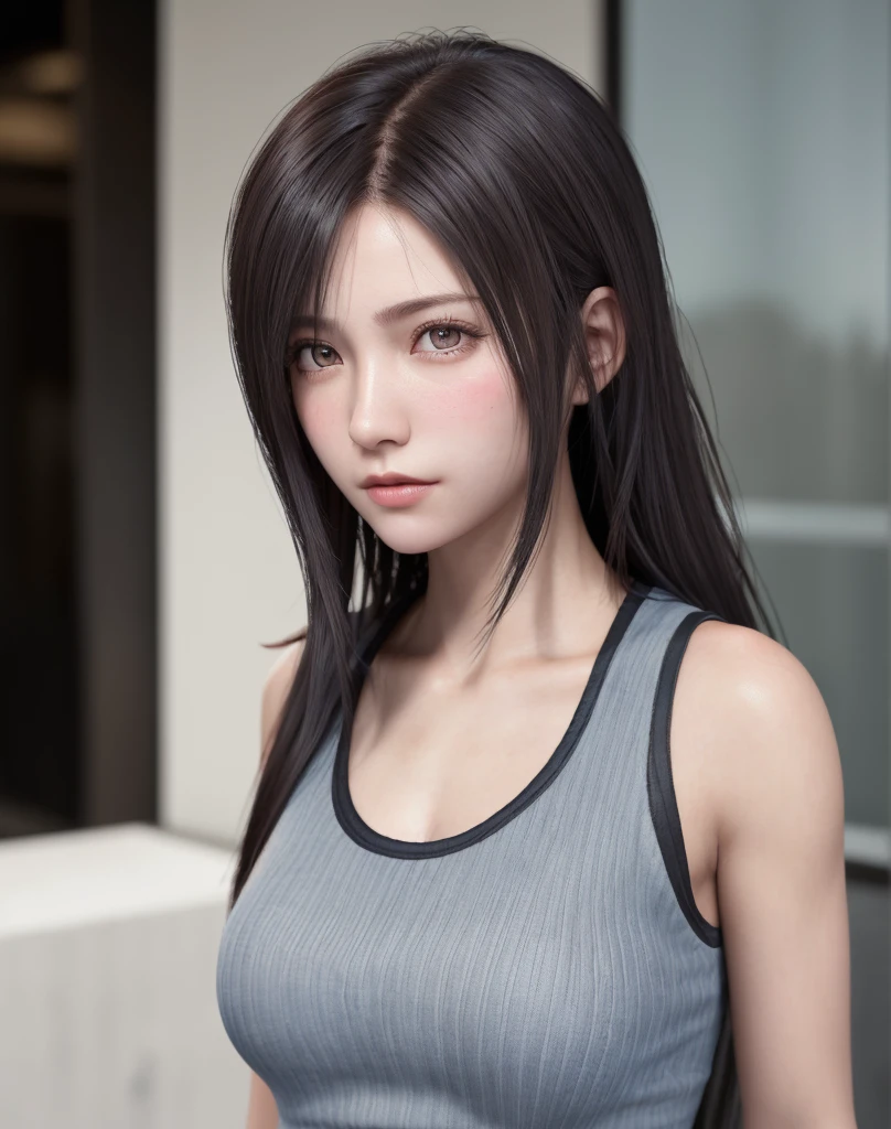 high quality picture, masutepiece, detailed hair texture, Detailed skin texture, Detailed Cloth Texture, 8K, Add fabric details, ultra detailed skin texture, ultra detailed photographic, Skin pores, Portrait of a girl, wearing tank top,